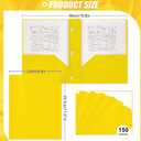 Yeaqee 150 Pack Plastic Folders with Prongs Heavy Duty Plastic 2 Pocket Folder with 3 Prongs, Business Card Slot for Back to School Office Home 11.6 x 9.5 Inch (Yellow)