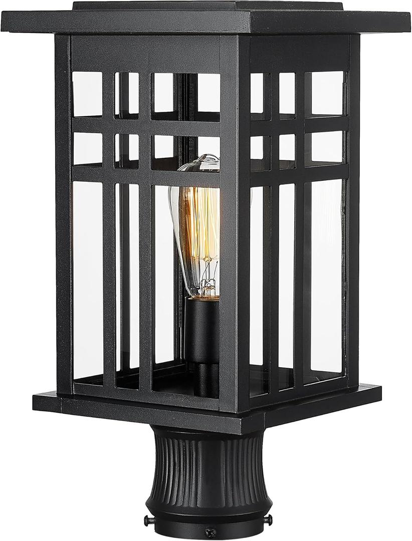 zeyu Modern Outdoor Post Light Fixture, 16 Inch Exterior Pole Light, Die-Cast Aluminum in Black Finish, Clear Glass Shade, Outdoor Pillar Light for Porch Garden, 20068P-L BK, Large