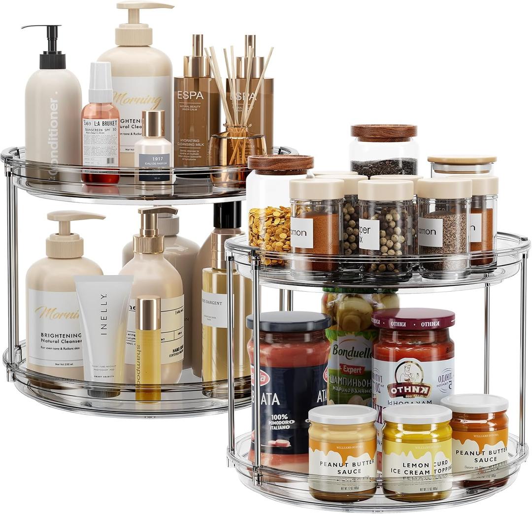 LAMU 2 Pack 2 Tier Lazy Susan Turntable Organizer 9.25'' Rotating Spice Rack Organization for Cabinet, Kitchen, Pantry, Countertop, Bathroom, Vanity, Medicine Cabinet Organizer, Grey (Gray)