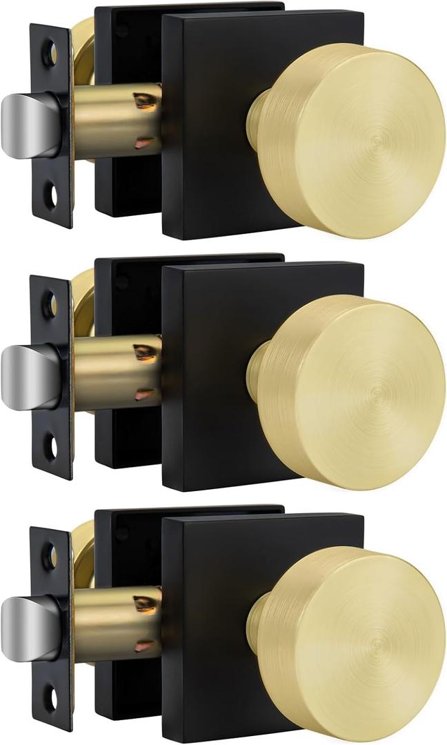 goldenwarm 3 Pack Black and Gold Closet Door Knob, Interior Door Knobs, Passage Door Lever, Black and Gold Passage Door Knobs Lever for Hallway, Closet