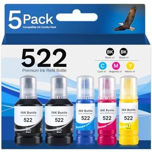 522 Ink Refill Bottles Compatible for Epson 522 Ink Refill Bottles 5 Pack Replacement for EcoTank ET-2803 ET-2800 ET-2720 ET-4800 Printer