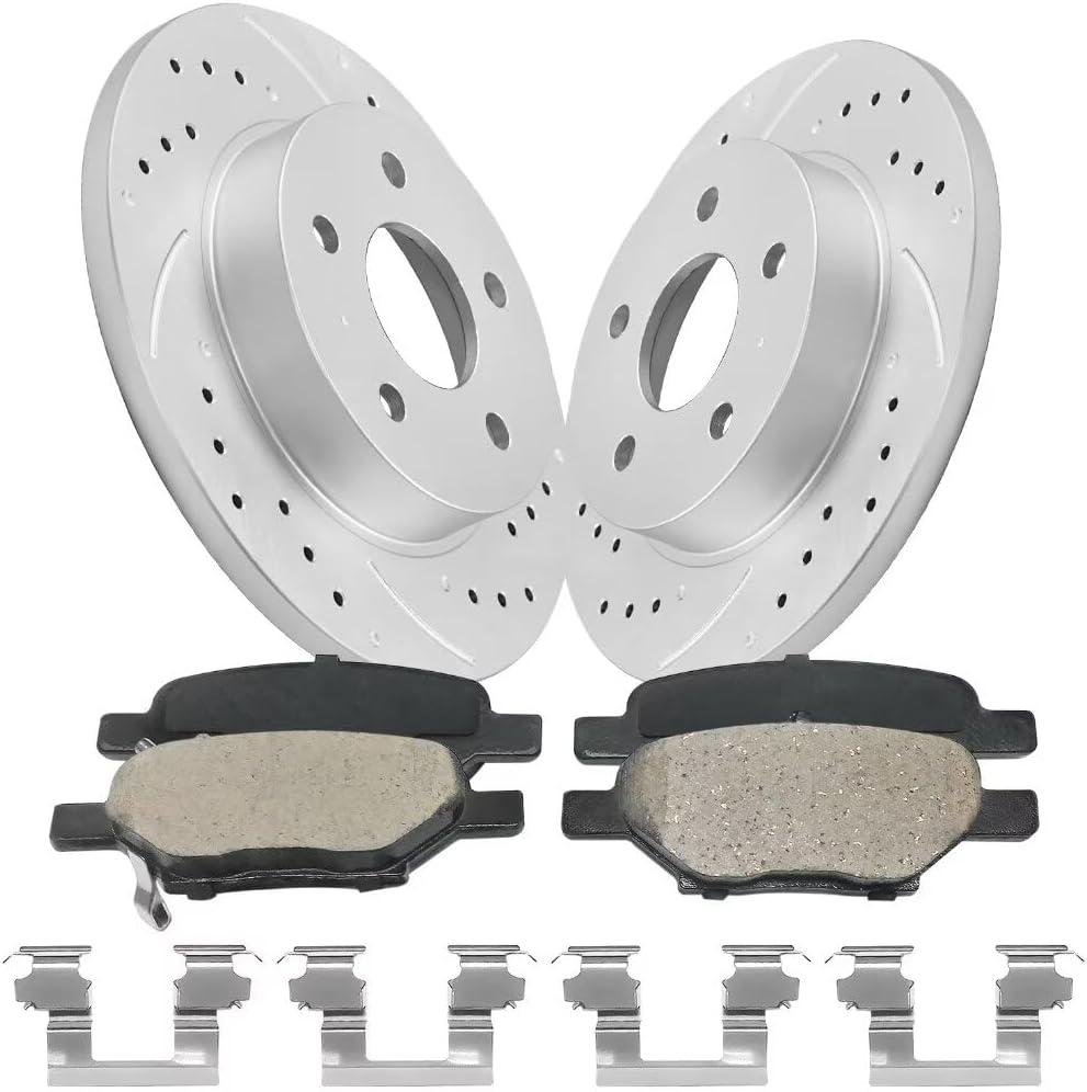 Rear Automotive Replacement Brake Kit, Drilled Slotted Rotors Kit Compatible with 2004-2012 Chevy Malibu, 2005-2008 Chevy Cobalt, 2008-2010 Chevy HHR| Anti-Rust Geomet Coated| 270mm-10.6in