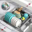 Dish Drying Rack - Stainless Steel Dish Rack with Drainboard for Kitchen Counter and Sink, X-Large, 12.0" W x 15.8~23" L x 5" H, Silver