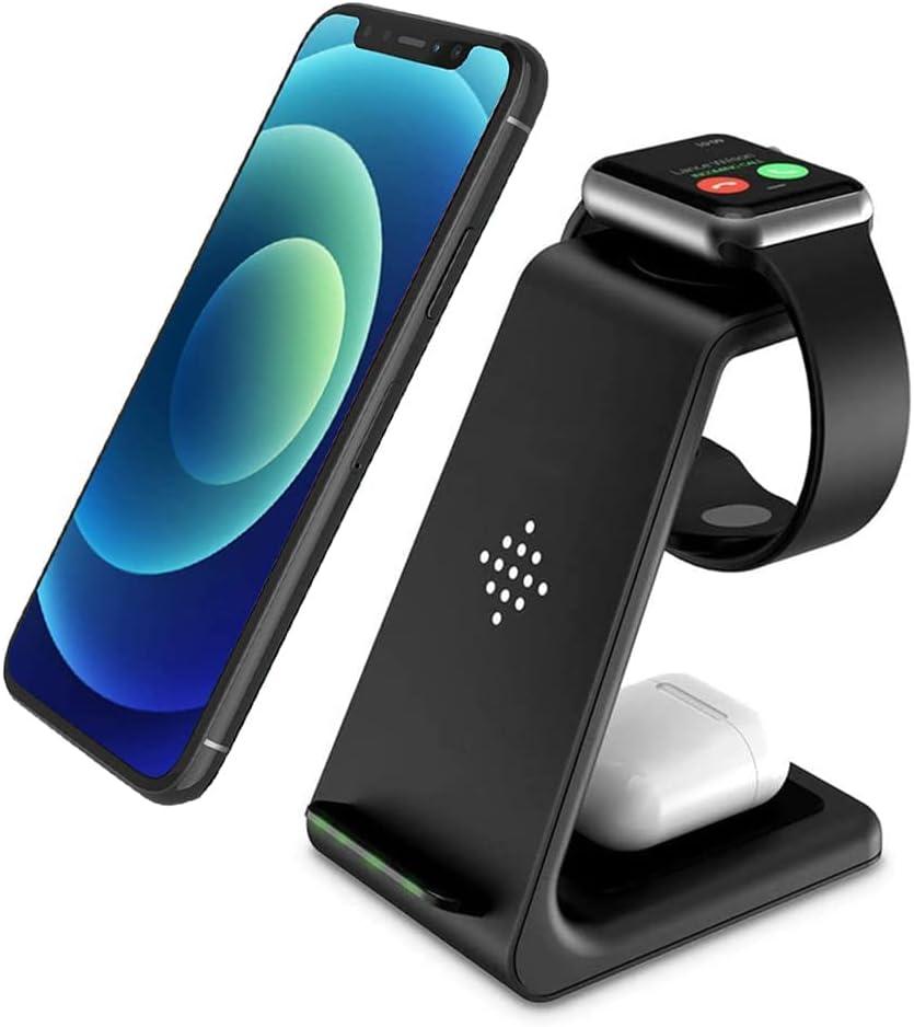 Wireless Charger Stand Dock 3 in 1 Fast Qi Wireless Charging Station Pad for Multiple Devices Apple Watch Ultra/9/8/7/6/SE/5/4/3/2,Airpods Pro,iPhone 16/15/15 Pro/14/13/12/11/X/8 Phone,Women Men Gift (Black)