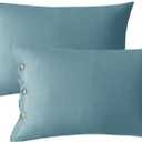JELLYMONI Pillowcases Set of 2 Cotton Button Pillow Covers 20×26in Grayish Blue Bed Pillow Cases 100% Washed Cotton Soft Breathable (Pillows are not Included)