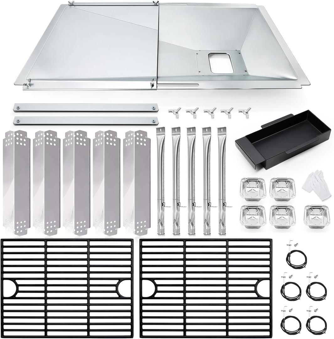 Grill Grease Tray Replacement Parts for Nexgrill 720-0888S, 720-0830X, Adjustable Drip Pan, Cooking Grid Grates, Heat Plates, Burner Tubes and Igniters Kits for Nexgrill 5 Burner & Nexgrill 4 Burner.
