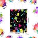 Funrous 16 Pcs Neon Party Favor Bags with Tissue Paper Glow in The Dark Gift Bags with Handle Neon Goodie Candy Treat Baggies for Glow Theme Birthday Baby Shower Party Decoration Supplies