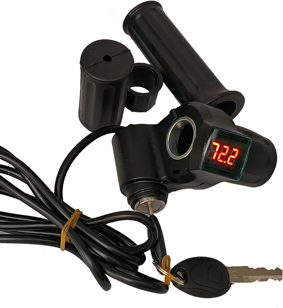 Electric Twist Throttle Grips, Electric Scooter Three Speed Throttle Handlebar, LED Battery Voltage Display Electric Bike Throttle Accelerator Aluminium Speed Control