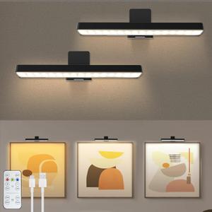 2Pack Picture Light Battery Operated with Remote, LED Painting Light for Art with 3 Lighting Colors & Dimmable, LED Art Display Accent Light on Wall for Pictures Dartboard Photo Frame Portrait