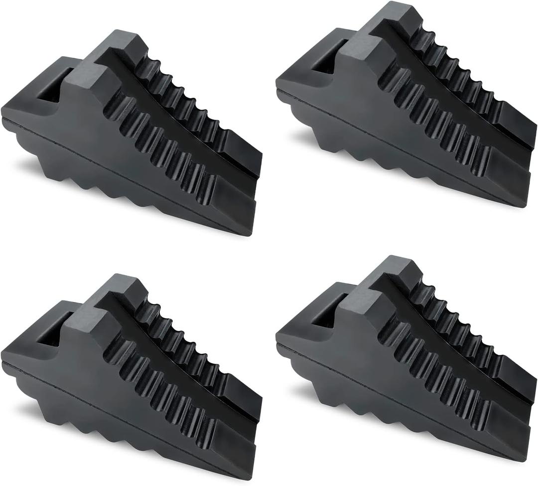 HOXWELL Solid Heavy Duty Rubber Wheel Chocks 4 Packs for Cars, RVs, Trucks, Trailers, ATV, and Vehicles, G.V.W. up to 8T, Anti Slip Bottom Tire Chock 8.6" x 3.7" x 4.7"