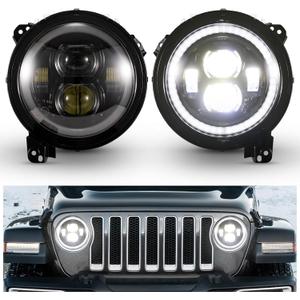 Kiwi Master LED Headlights for 2020-2025 Jeep Gladiator JT, 2018-2025 Jeep Wrangler JL/4xe Accessories Halo DRL 9 Inch Round Headlight with Daytime Running Lights