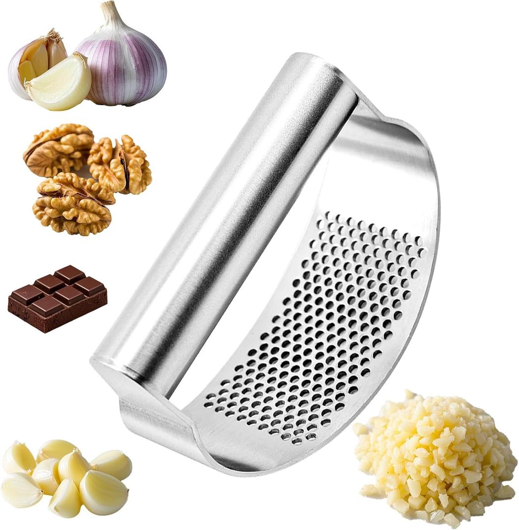 316 Stainless Steel Garlic Press Rocker, Ergonomic Garlic Crusher with Handle, Heavy Duty Dishwasher Safe Garlic Mincer, Rust Proof Kitchen Tool for Ginger, Herbs