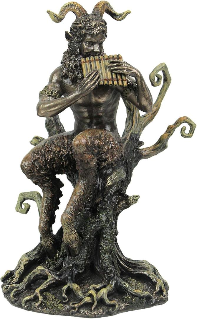 Veronese Design 9 1/2 Inch Pan Playing Flute Cold Cast Resin Bronze Finish Statue Home Decor