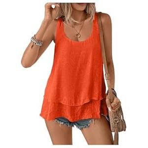 SOLY HUX Women's Summer Tank Tops Scoop Neck Sleeveless Layered Flowy Casual Vacation Top Plain, Orange, Medium