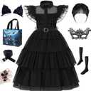 SZ-TONDA Girls Princess Dress Costume Black Outfit Kid Role Cosplay Halloween Birthday Party Apparel Clothes Accossories (7-8 Years)