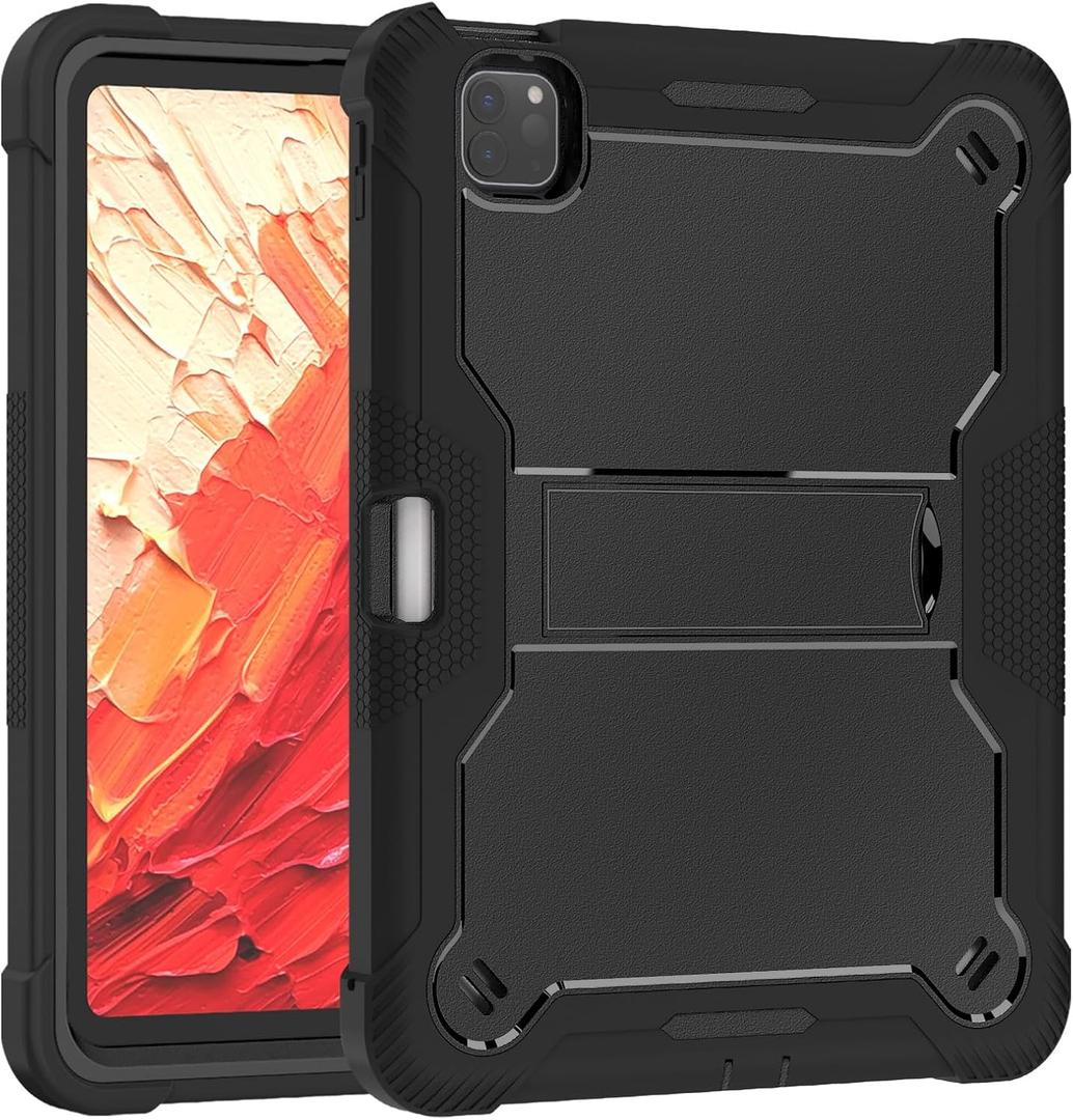 YEMENGHUA Heavy Duty Protection Compatible with iPad Pro 11 2024 Protective Cover Rugged Stand Shockproof Protective Cover Suitable Compatible with iPad Pro 11 2024(Black)