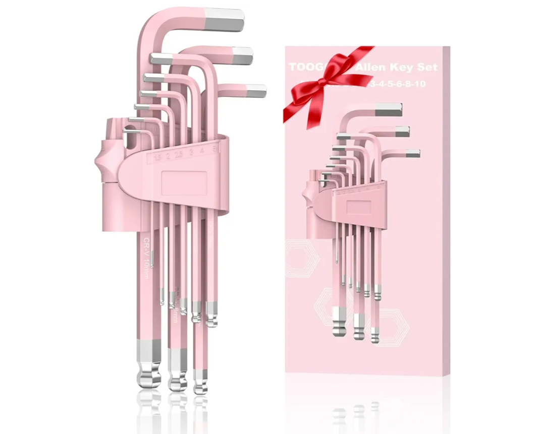 9 PCS Pink Allen Key Set, Cr-V Pink Allen Wrench Set Tools for Women, Long Ball End Hex Key Set, Size 1.5-10mm with Colour-Coding for Home Repair and Ideal Gifts for DIY Enthusiasts