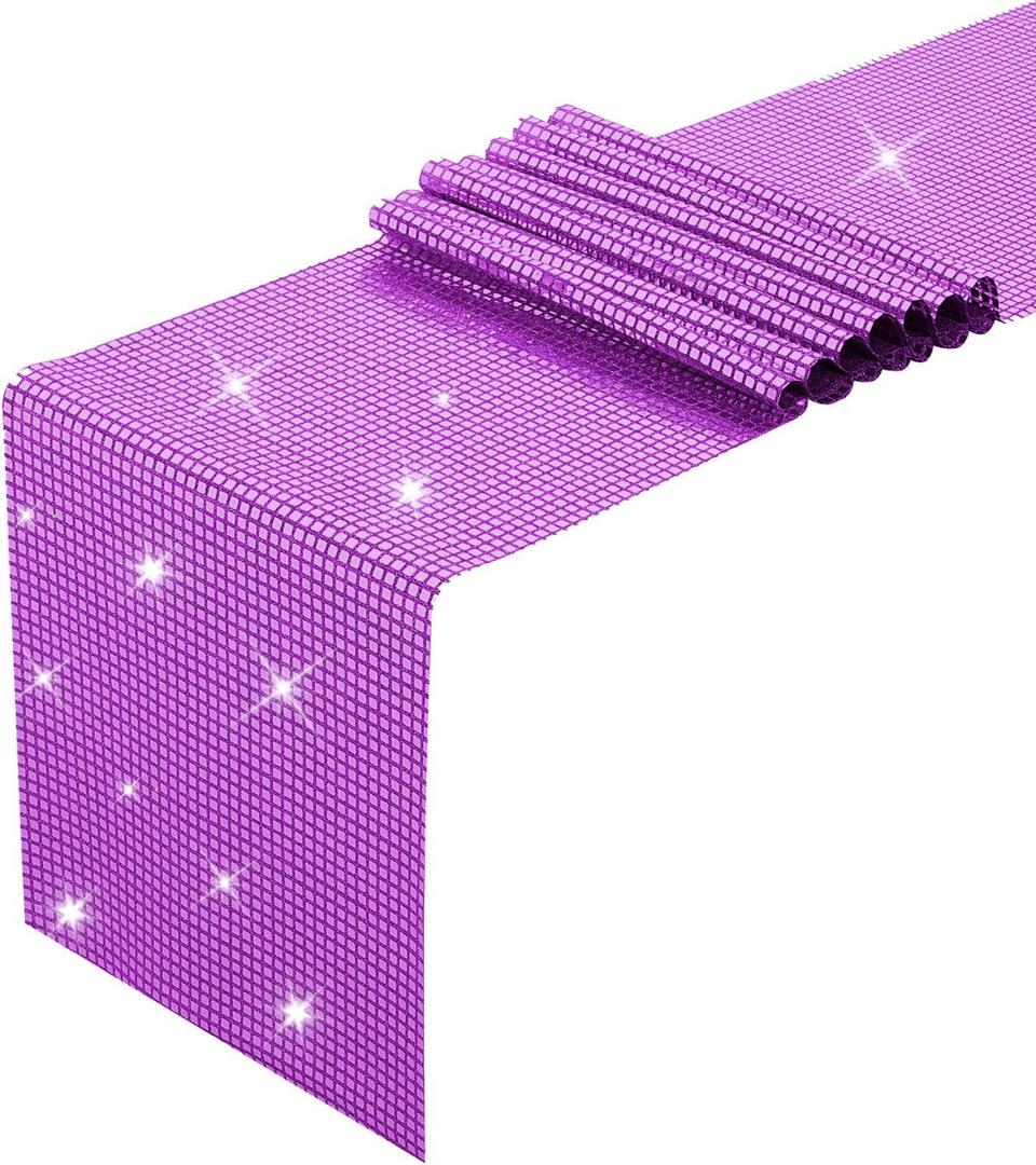 XCHI Purple Glitter Sequin Mirror Table Runner Table Decoration for Wedding Party Singles Dance Home Kitchen Decor 13x90 Inch