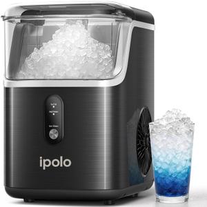 Nugget Ice Maker Countertop, 33 lb/Day, Chewable Ice, Self-Cleaning | Brushed Black Stainless Steel, TDS Pen, Stainless Steel Ice Scoop with Hook, Soft Pebble Ice for Home Kitchen, Office & RV