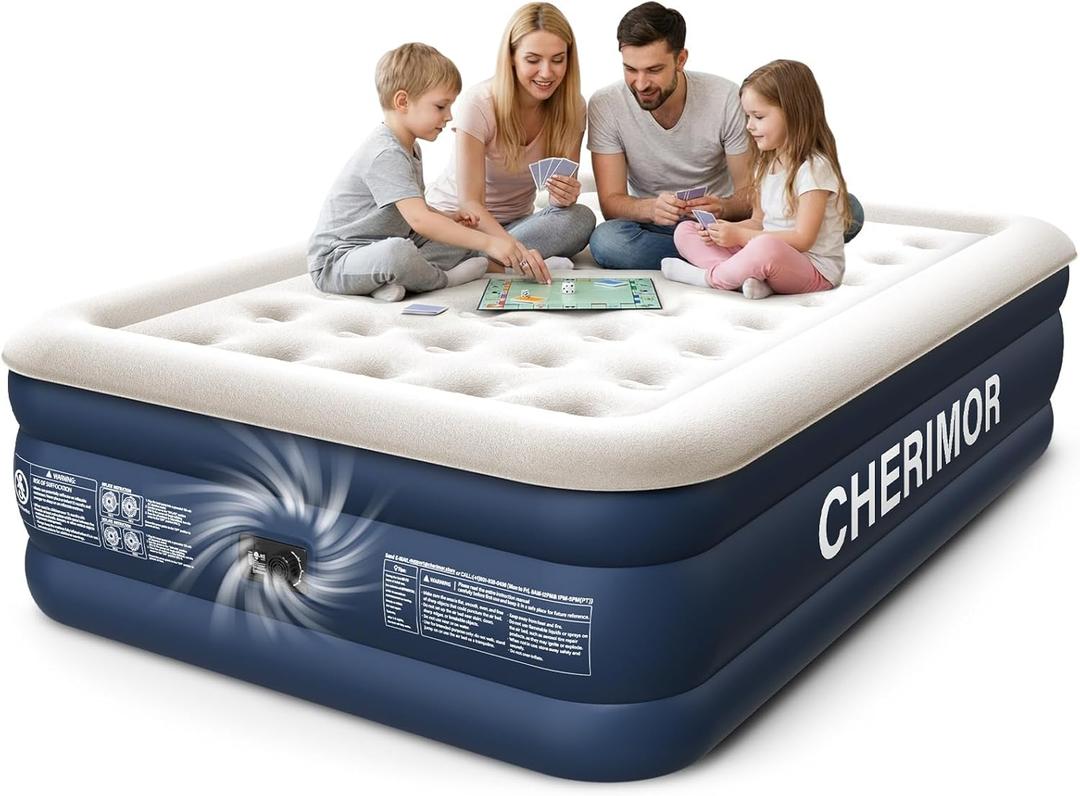 Queen Air Mattress with Built in Pump, 18" Elevated Height, 48Hr Leak-Tested, Honeycomb Coil Support, 800 lbs Capacity, Fast 3-Min InflationBlow Up Mattress for Guest Room & Sleepover