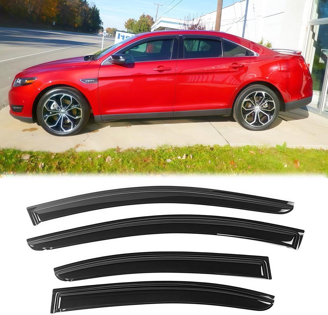 94194 Sunproof Waterproof Side Window Wind Deflector, 4pcs Protective Replacements Rain Guards Set, Window Visor fit for 2010-2018 Ford Taurus