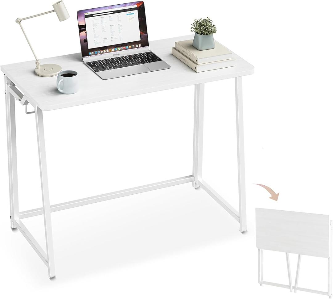 POLWKZU Folding Desk Small Foldable Desk for Small Space, 31.5 Inches Writing Computer Desks in Study, Home Office Foldable Office Desks for Bedroom, White