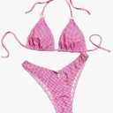 Women's Plaid Gingham Bathing Suit High Waisted Halter Triangle Swimsuit Bikini Set,XS