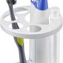 Metal Toothbrush Holder Stand for Bathroom: Stainless Steel Ventilated Organizer with Slots for Electric Toothbrushes, Toothpaste, Razors & Small Comb, Unique Footprint Base Design, White