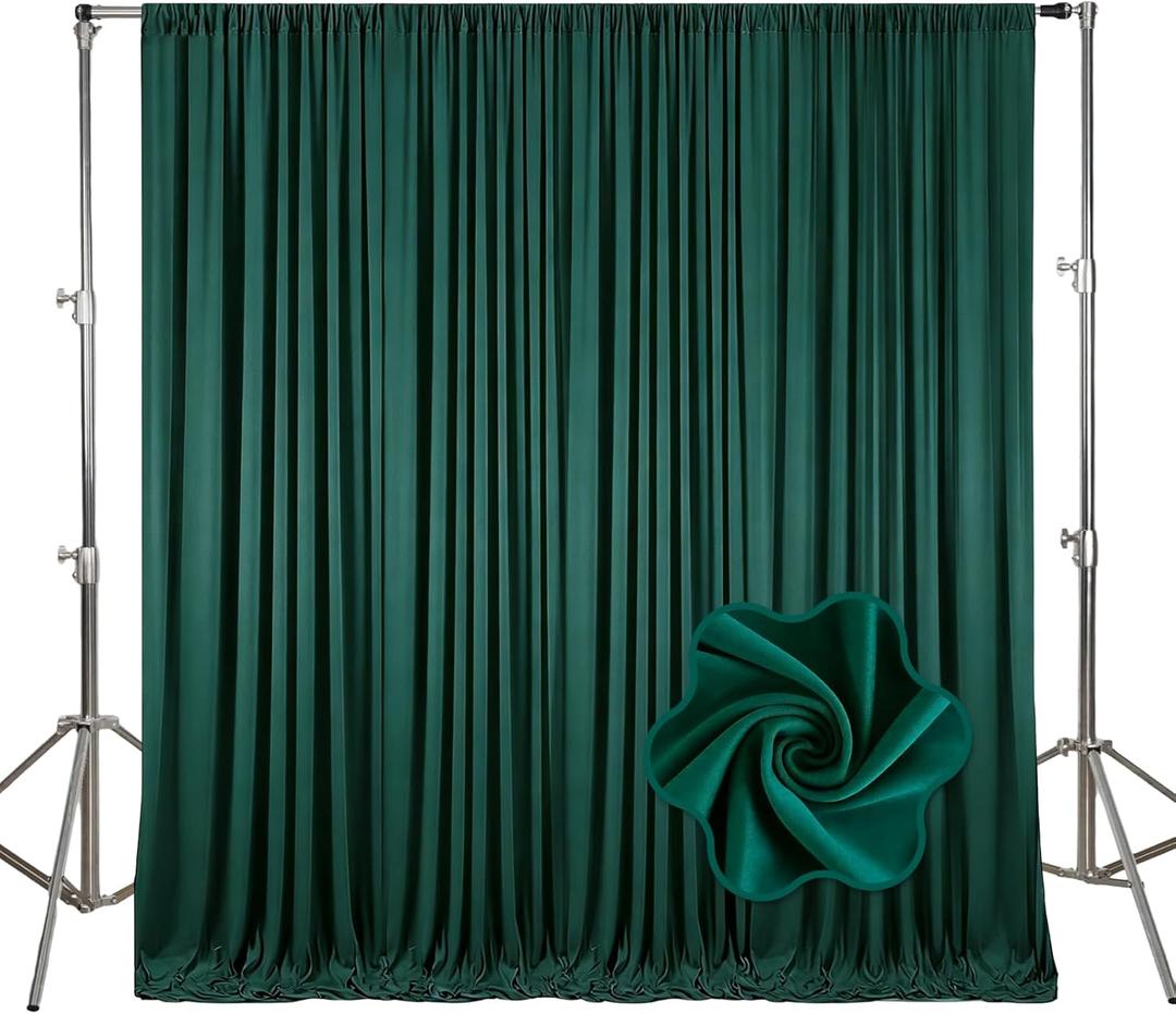 10Ft x 7Ft Dark Green Backdrop Curtains for Parties, Polyester Fabric Backdrop Drapes with Rod Pockets for Weddings, Birthday, Halloween, Photography, Christmas Party Background Curtain, 2 Panels
