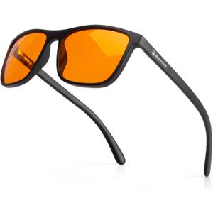 Bloomoak-99% Blue Green Light Blocking Glasses - Gaming Glasses - Anti Glare - Anti Fatigue -Suitable for Screens, Games, TVs (Orange - 99% - Rectangular Matte Black)