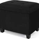 Ottoman with Storage, Rectangular Storage Ottoman, Linen Ottomans with Legs for Living Room Bedroom Dorm, 23.6" D x 17.7" W x 19.9" H, Black