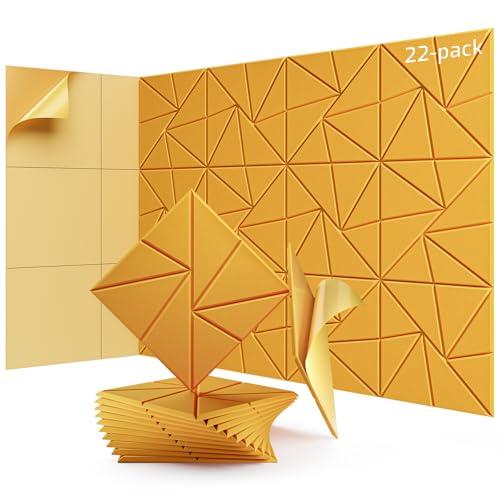 22 Pack Acoustic Panels, Sound Proof Foam Panels for Walls, Self-Adhesive High Density Soundproof Wall Panels, 12" X 12" X 0.4", Sound Absorbing Panels for Home, Studio, Office (Orange Yellow)