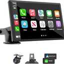 Portable Wireless Carplay Car Stereo, 7" HD Touchscreen for Car with Apple CarPlay & Android Auto with Backup Camera/Mirror Link/Voice Control/Bluetooth/GPS/AUX/FM Satellite Radio for All Vehicles