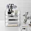 Gagee 4 Pack Paper Organizer for Desk,Clear Stackable Paper Sray Holder, Office Desk Organizer for Notes, Pens, File, Document
