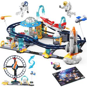 2 in 1 Space Roller Coaster Building Set for Kids 6+, 788PCS STEM Astronaut & Spaceship Toy, Creative Space Station Construction Kit, Birthday for Boys Girls Ages 6-12
