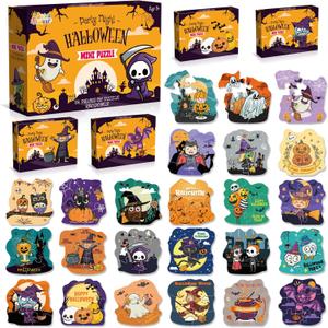 Halloween Party Favor for Kids - 24 Pack Jigsaw Puzzles in Theme Designs for Trick or Treating, Goodie Bag Filler, Miniatures Novelty Toy, School Classroom Rewards