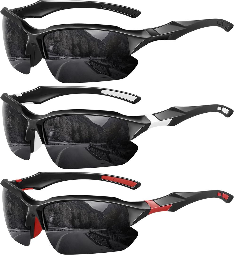 XVXV Polarized Sports Sunglasses for Men - UV Protection Half Frame Sun Glasses for Running Fishing (A02 Black+black White/Black+black Red/Black)
