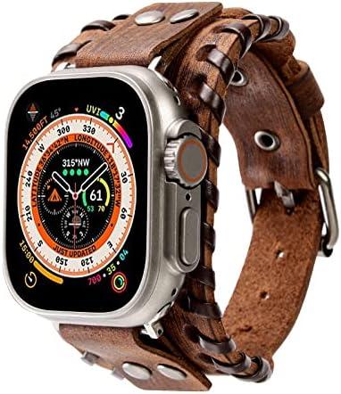 KONAFEI Compatible with Apple Watch Band 49mm 46mm 45mm 44mm 42mm 41mm 40mm 38mm iWatch Ultra Series 10/9/8/7/SE/6/5/4/3/2/1 for Men Women, Leather Handmade Cuff Bracelet Woven Vintage Strap