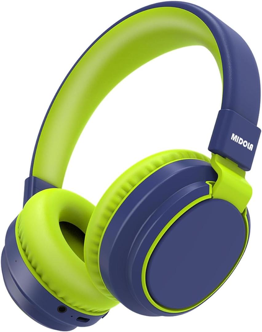 MIDOLA Kids Headphones Bluetooth 5.3 Wireless 60H Play Time Volume Limited 85/110dB Over Ear Foldable Protection Headset/Wired Aux Built-in Mic for Boy Girl Travel School Pad Tablet Deepblue