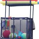 Essentially Yours Pool Noodles Holder, Toys, Floats, Balls, Equipment Mesh Rolling Double Decker Storage Organizer Bin, Large with Noodle Holder, (35.3" W x 23" L x 59.4" H), Blue Style 561935