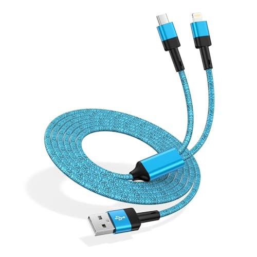USB C Multi Fast Charging Cable for iPhone 17 Air 17 Pro 17 Pro Max 16e 16 15 Pro Max,4FT USB C and Lightning Cable 2 in 1 USB to Type C & Lightning Car Charger Cord for iPhone 15 14 13 12,Samsung