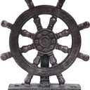 Ship Steering Wheel Boat Sculpture Decor Nautical Rudder Figurine Resin Handicraft Statue Model for Bookshelf Desktop Ornaments Home Decoration (Reddish Brown)