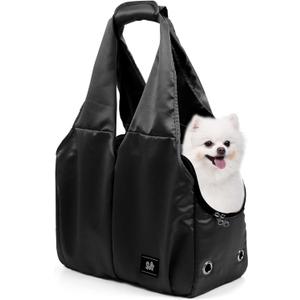 Dog Purse Carrier for Small Dogs, Cats, and Puppies Soft-Sided Travel Pet Tote Bag with 4 Large Pockets, Foldable, Lightweight, Fits Pets up to 15 lbs, for Travel, Outings (Black)