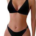 ZAFUL Women's 2 Piece Floral Print Swimsuit Triangle String High Cut Bikini Sets Bathing Suit(2- Black, M)