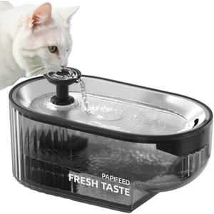PAPIFEED Cat Water Fountain, 84oz/2.5L Automatic Pet Water Fountain Dog Water Dispenser with a Stainless Steel Tray, Easy Cleaning for Cats, Dogs, LED Light - Black
