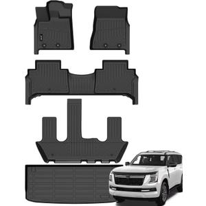 Jenofa-Floor Mats for Nissan Armada & Infiniti QX80 2025 2026 7-Seater Car Mats Cargo Mat Fit 2025 Armada Bucket Seat All Weather Non-Slip Waterproof Durable Rubber Floor Liner Accessories Full Set