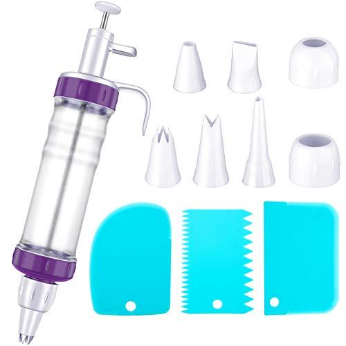Eaasty Dessert Decorating Syringe Set, Cupcake Frosting Filling Injector with 7 Plastic Icing Nozzles and 3 Cream Scrapers Dessert Cream Piping Syringe Nozzles Kits for Cake
