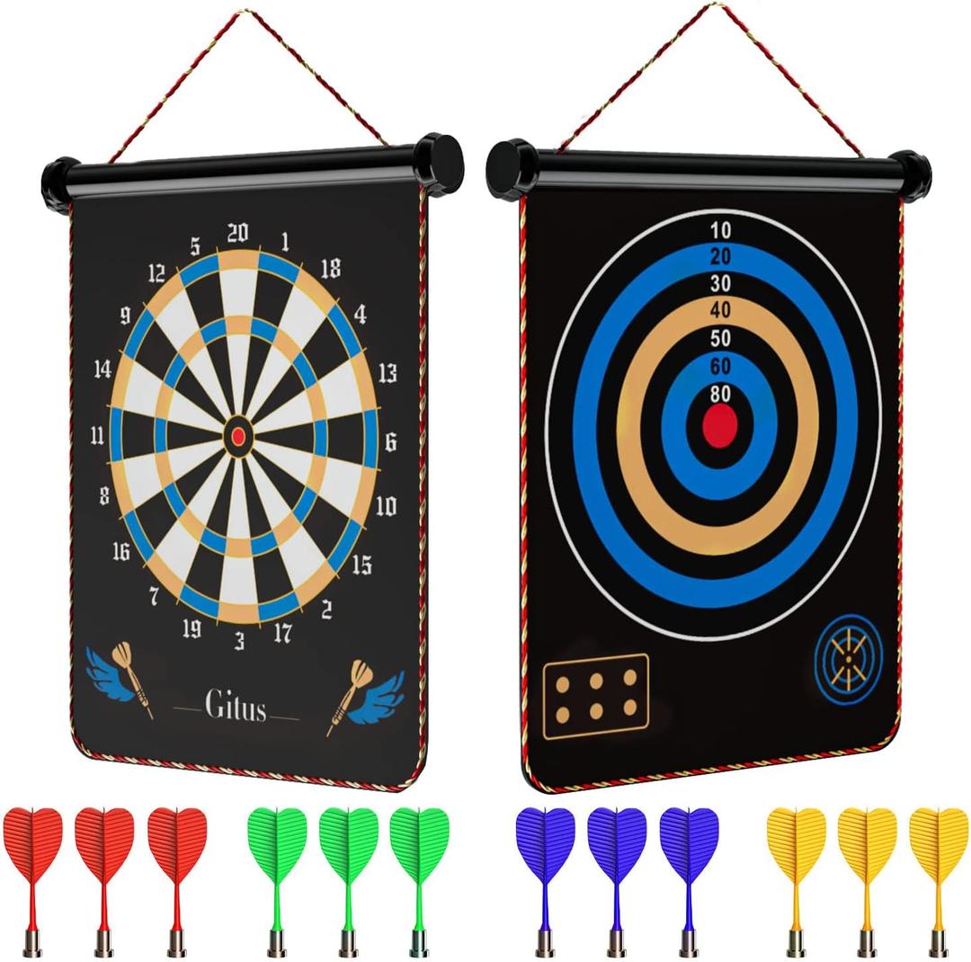 Gitus Magnetic Dart Board Indoor Outdoor Games for Kids with 12 Darts, Gifts for Teenage Boys Teen Boy Gift Ideas Gifts for Boys 8 9 10 11 12 13 14 Years Old Game Room Decor