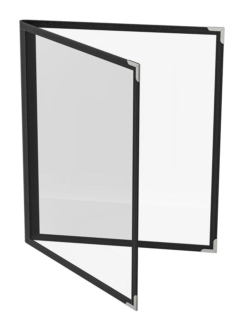 ZQP 12 Pcs Green Menu Covers, 8.5x11 Letter Size, 2 Page 4 View menu Holder, Toothed Metal Corners, Waterproof & Scratch-Resistant PVC Leatherette Menu Sleeves.Ideal Menu Book for Restaurants, Cafes (black-silver)