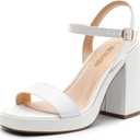 DREAM PAIRS Heels for Women Block Chunky Platform High Heels Open Toe GISELLE Fashion Wedding Party Evening Prom Dance Ankle Strap Dress Pump Sandals Shoes (9, White)